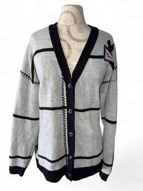Disney Mickey Mouse Club Mouseketeer Gray Black V-Neck Cardigan Sweater Size XXL
